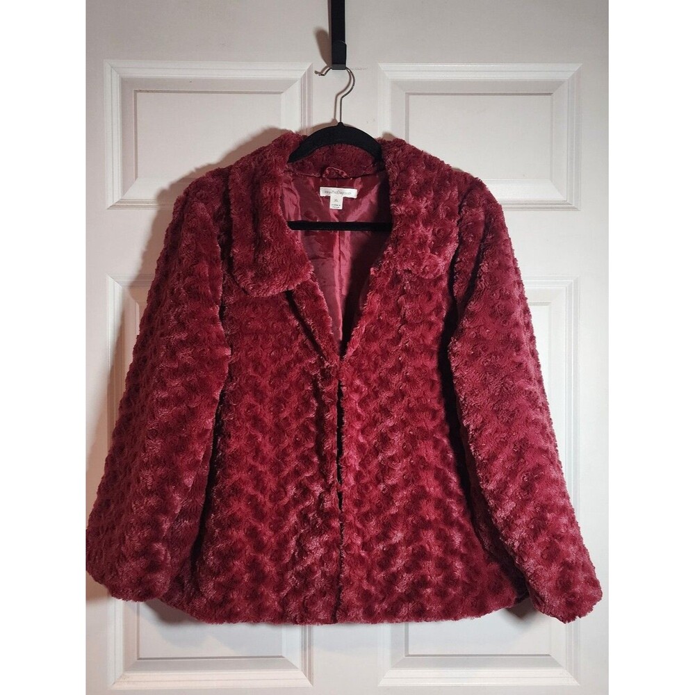 John Paul Richard Soft Faux Fur Burgundy Jacket - Women XL Hook Eye Closure